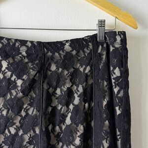 Fashion Bug Women Black Lace Skirt Lined Floral Rose A Line High Rise Midi Large